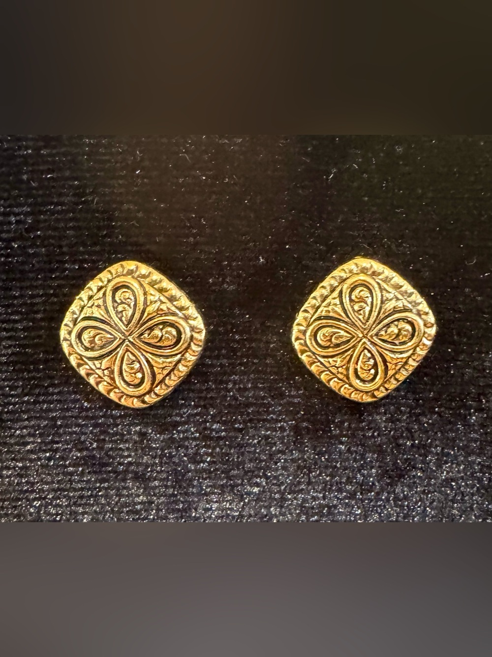 Vintage Brass Square Cabochon Gold Tone Studs